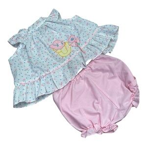 Baby Girl Easter Dress & Bloomers Open Back Pink White Polka Dot 6-9 Months VTG